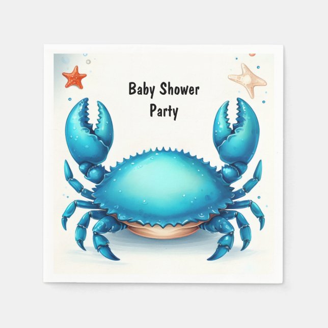 Now Beach Ocean Catch Navy Blue Crab Baby Shower Napkins (Front)