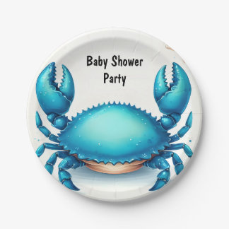 Now Beach Ocean Catch Navy Blue Crab Baby Shower Paper Plates