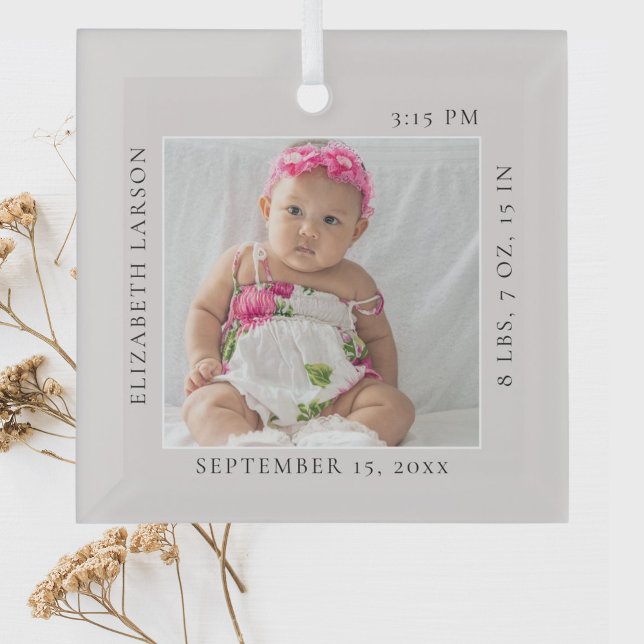 Now Born Baby's Birth Stats Custom Name & Photo Glass Ornament (Creator Uploaded)