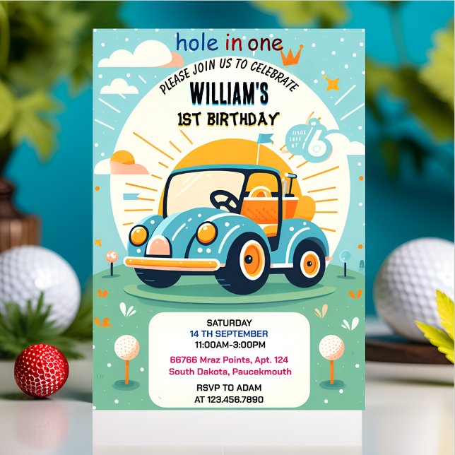now boy cute golf hole in one first 1st birthday invitation (Creator Uploaded)