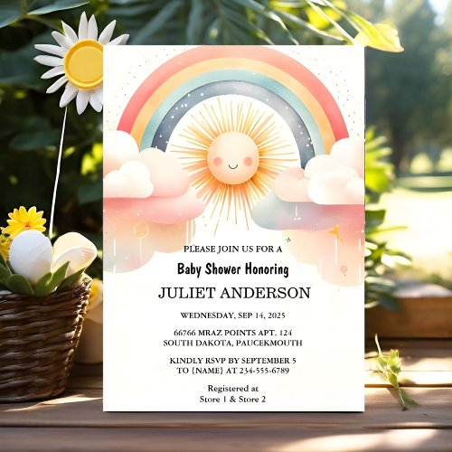 Now Boy Pink Unique Sky Cloud Sunshine Baby Shower Invitation