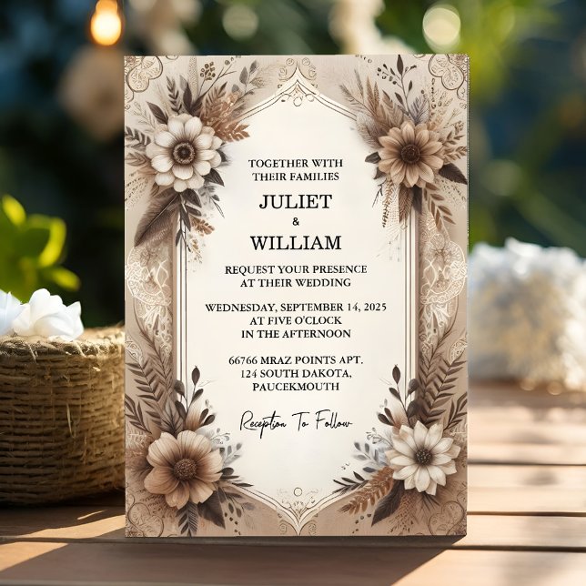 Now Brown Fall Wood Paperie Recycled Paper Wedding Invitation (Creator Uploaded)