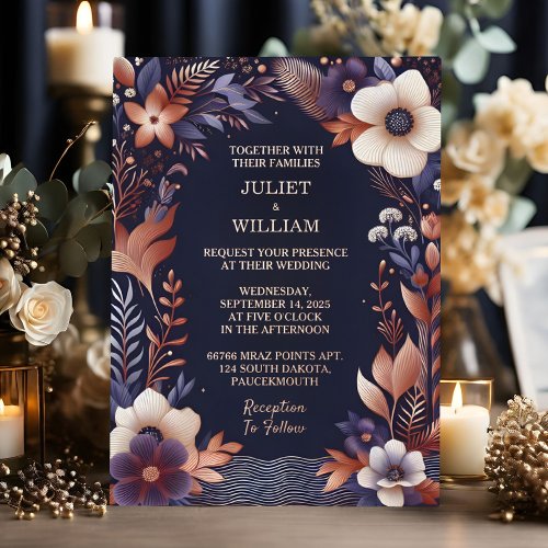 Now Budget Cheap Outdoor Stylish Navy Blue Wedding Foil Invitation