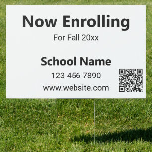 Now Enrolling Black White School Phone QR Code Sign