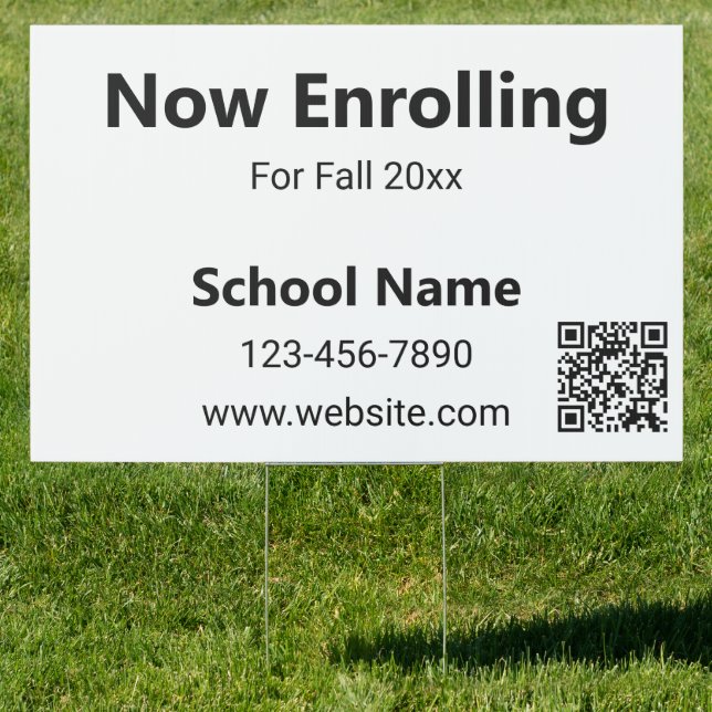 Now Enrolling Black White School Phone QR Code Sign (Insitu)