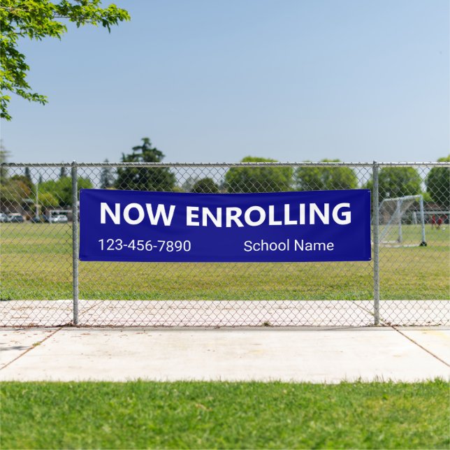 Now Enrolling Blue and White School Name Phone No. Banner (Insitu)