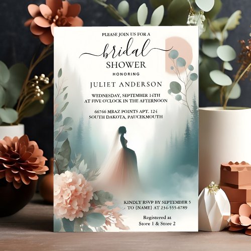 Now Eucalyptus Lace Tulle Dusty Blue Bridal Shower Invitation