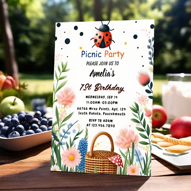 Now Girls Love Bug Picnic Polka Dot 1st Birthday  Invitation (Creator Uploaded)
