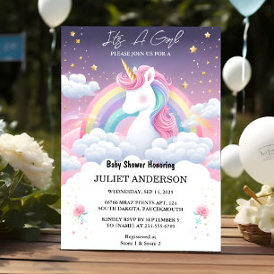 Now Glow Space Royal Pony Unicorn Baby Girl Shower Invitation