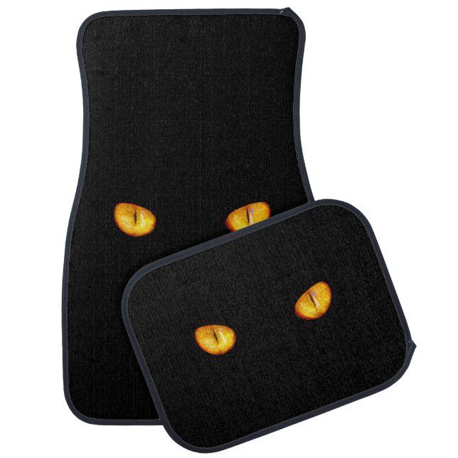 Now He Sees you Black Cat Car Floor Mat (Set)