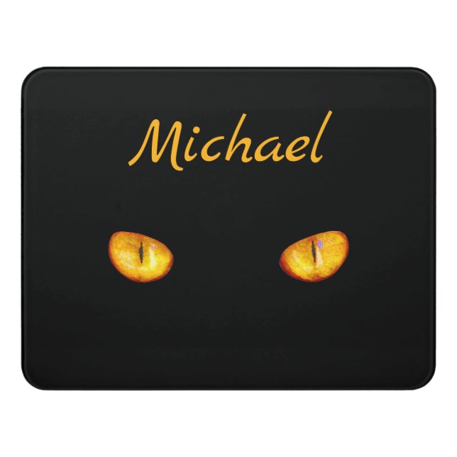 Now He Sees you Black Cat Door Sign (Contemporary Front)