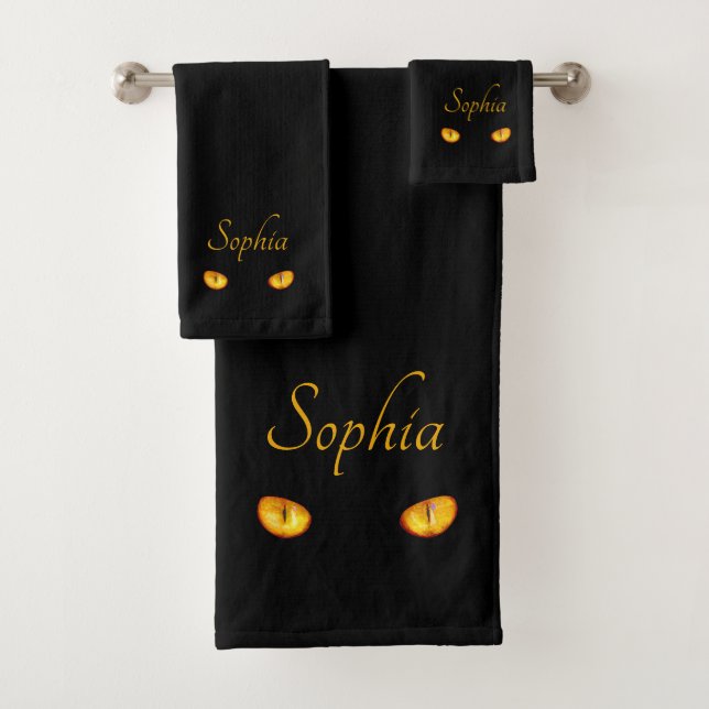 Now He Sees you Black Cat Personal Bath Towel Set (Insitu)