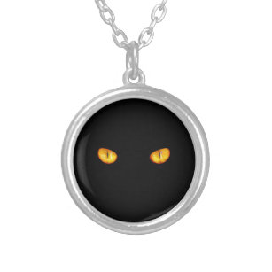 Now He Sees you Black Cat  Silver Plated Necklace