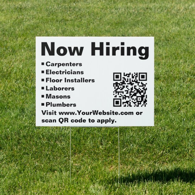 Now Hiring Black and White Business Scan QR Code Sign (Insitu)