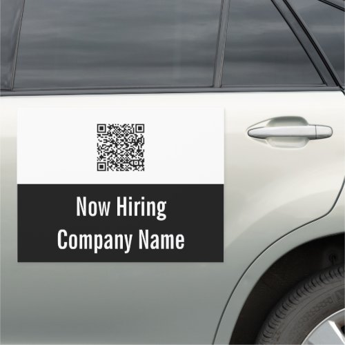 Now Hiring Black and White Company Name QR Code Car Magnet