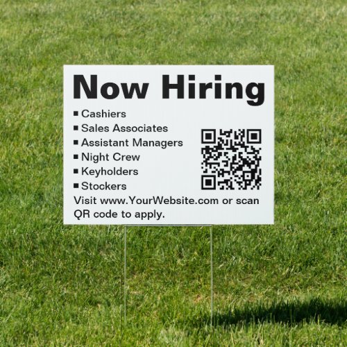 Now Hiring Black and White Retail Scan QR Code Sign