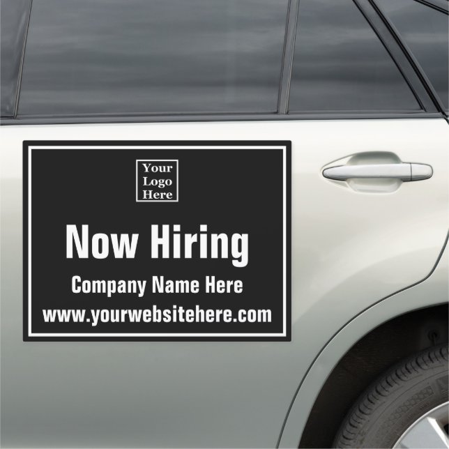 Now Hiring Black White Business Name and Logo  Car Magnet (In Situ)