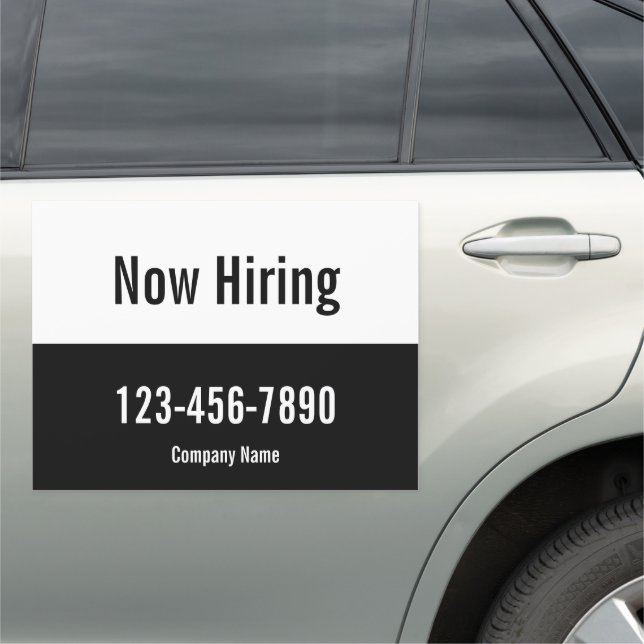 Now Hiring Black White Company Name Phone Number Car Magnet (In Situ)