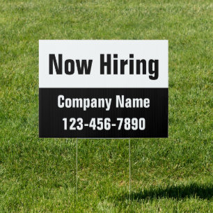 Now Hiring Black White Company Name Text Template Sign