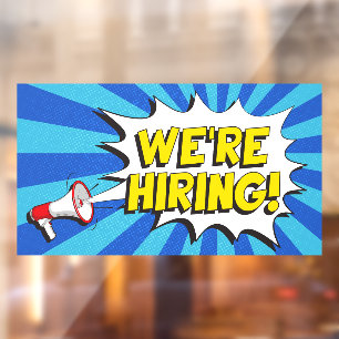 Now Hiring Blue White Megaphone Bright Colors Window Cling