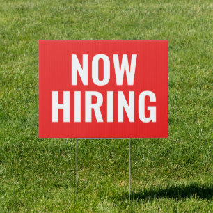 Now Hiring Bright Red Sign