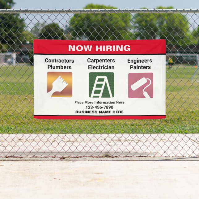 Now Hiring Business Name Custom Banner Sign (Insitu)