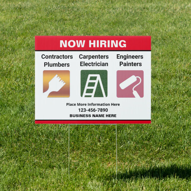 Now Hiring Business Name Custom Yard Sign | Zazzle