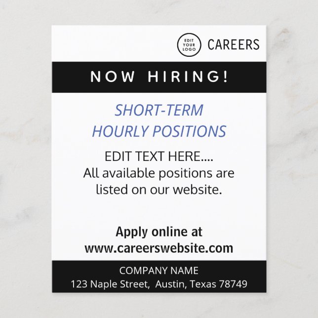Now Hiring Career Job Posting Flyer (Front)