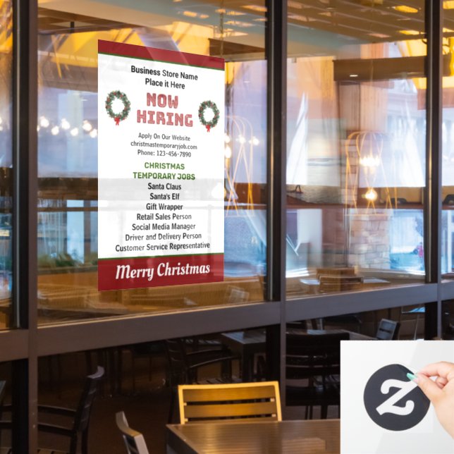 Now Hiring Christmas Holidays Jobs Custom Window Cling (Restaurant Window)