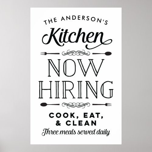 Now Hiring Fun Personalized Custom Kitchen Print