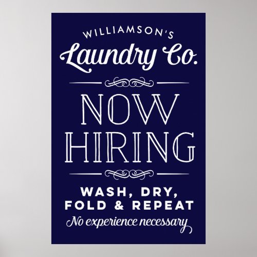 Now Hiring Fun Personalized Laundry Print Navy