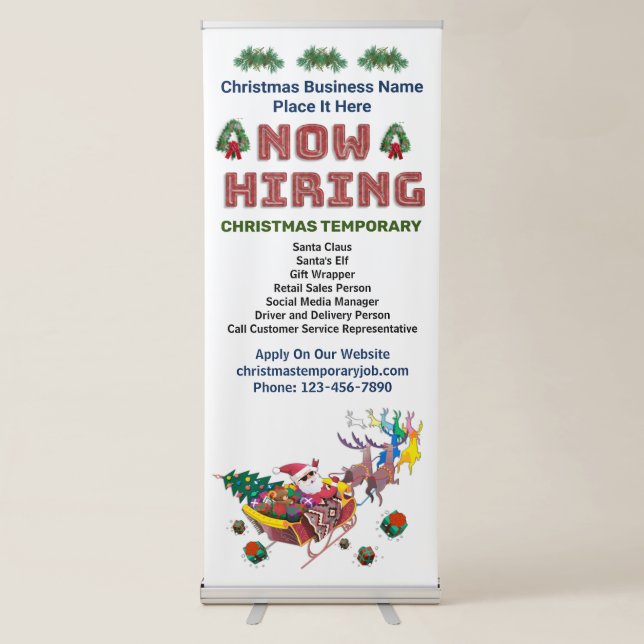 Now Hiring Help Business Christmas Holidays Custom Retractable Banner (Front)