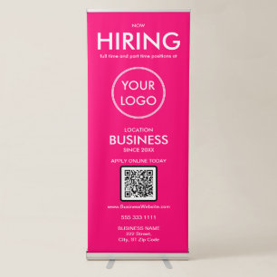 Now Hiring Magenta Business Logo Retractable Banner