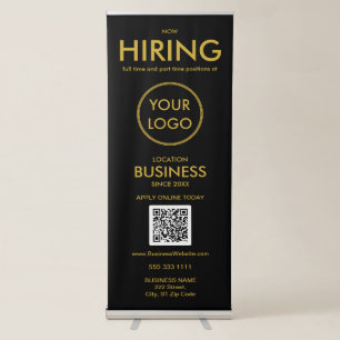 Now Hiring Modern Black Gold Business Logo Retractable Banner