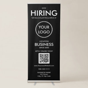 Now Hiring Modern Black White Business Logo Retractable Banner
