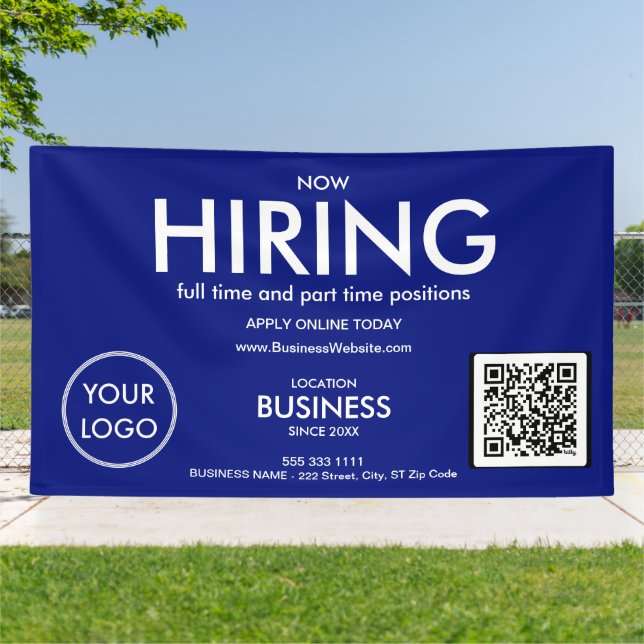 Now Hiring Modern Blue Business Logo QR Code  Banner (Outside)