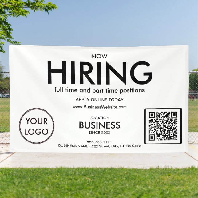 Now Hiring Modern Business Logo QR Code  Banner (Outside)