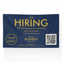 Now Hiring Modern Gold Business Logo QR Code Navy