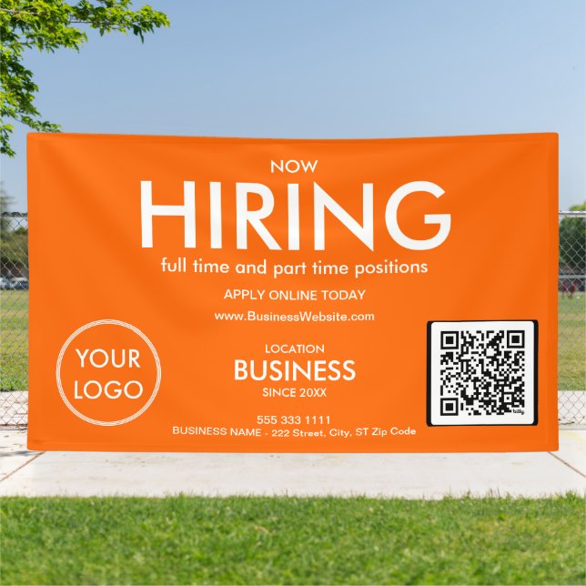 Now Hiring Modern Orange Business Logo QR Code  Banner (Outside)