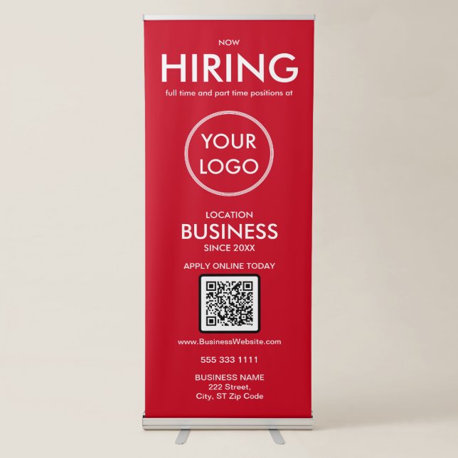 Now Hiring Modern Red Business Logo Retractable Banner (Front)