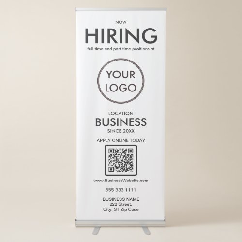 Now Hiring Modern White and Black Business Logo Retractable Banner