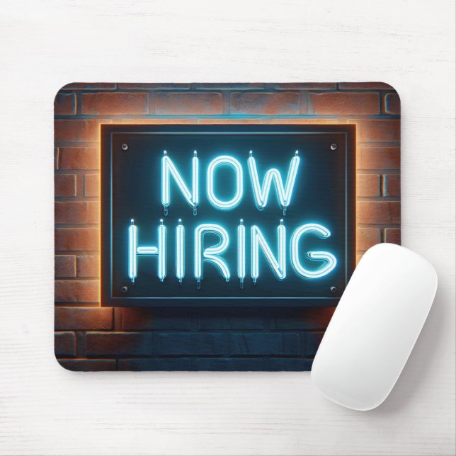 Now Hiring Neon Sign On Brick Mouse Pad (With Mouse)