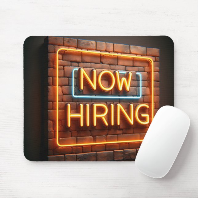 Now Hiring Neon Sign On Brick Mouse Pad (With Mouse)