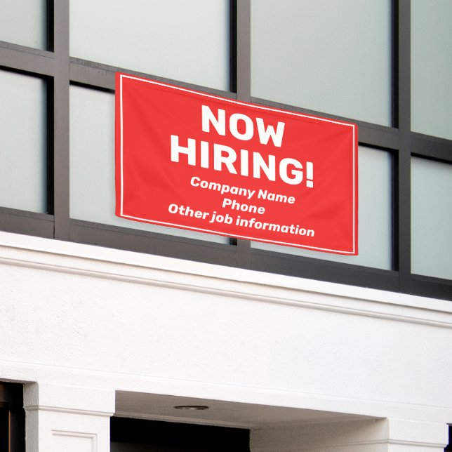 Now Hiring Personalized Red Banner (Outside Building)