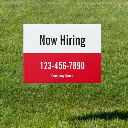 Now Hiring Red and White Company Name Phone Number Sign