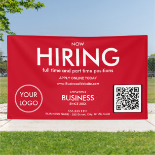 Now Hiring Red QR Code Business Banner