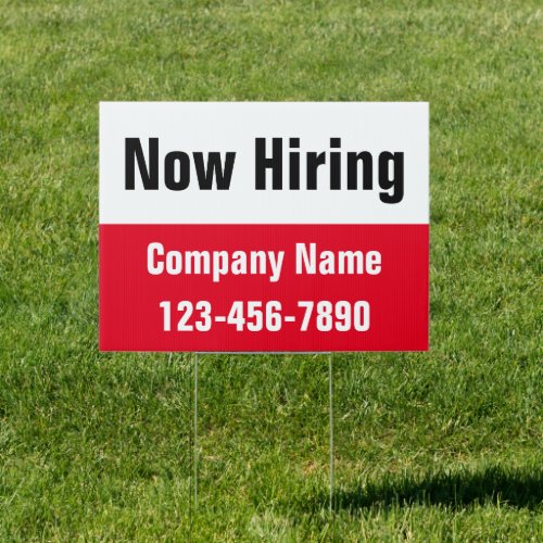 Now Hiring Red  White Company Name Text Template Sign