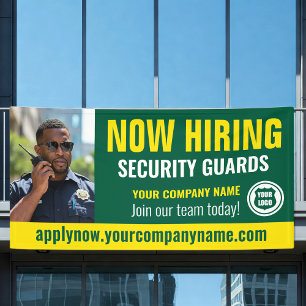Now Hiring Security Guard Job Logo Photo Green Banner