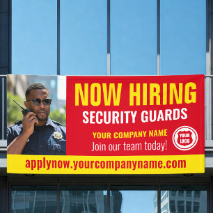 Now Hiring Security Guard Job Logo Photo Red Banner