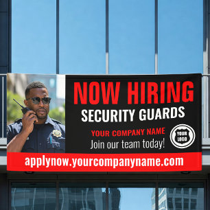 Now Hiring Security Guard Job Logo Photo Red Black Banner